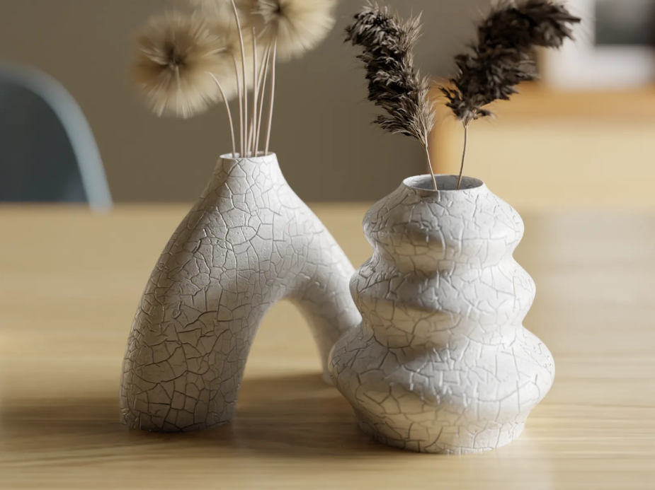 Jarrones Impresos en 3D con Filamento Ecológico y Textura Natural