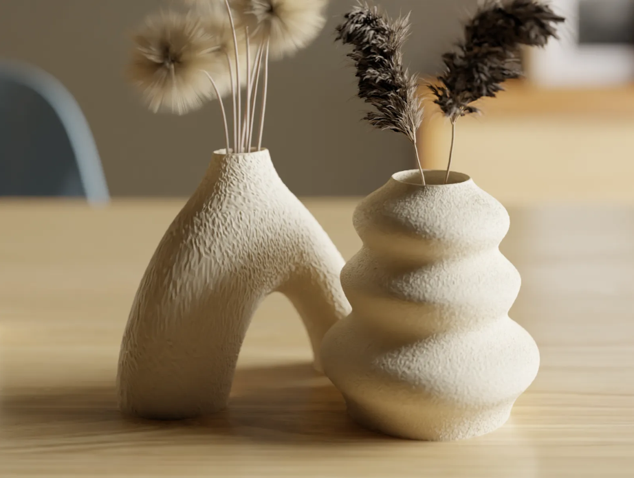 Jarrones Impresos en 3D con Filamento Ecológico y Textura Natural